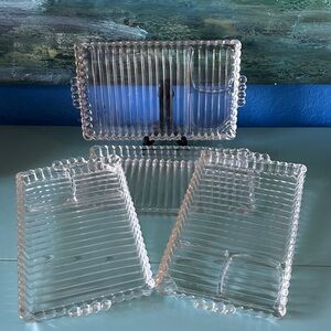 4 Vintage Hazel Atlas "Snack, Sip & Smoke" glass trays Orchard / Ball and Rib